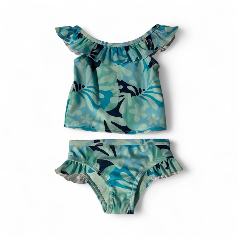 Wonder Nation Aqua and Navy Floral Kids Bikini